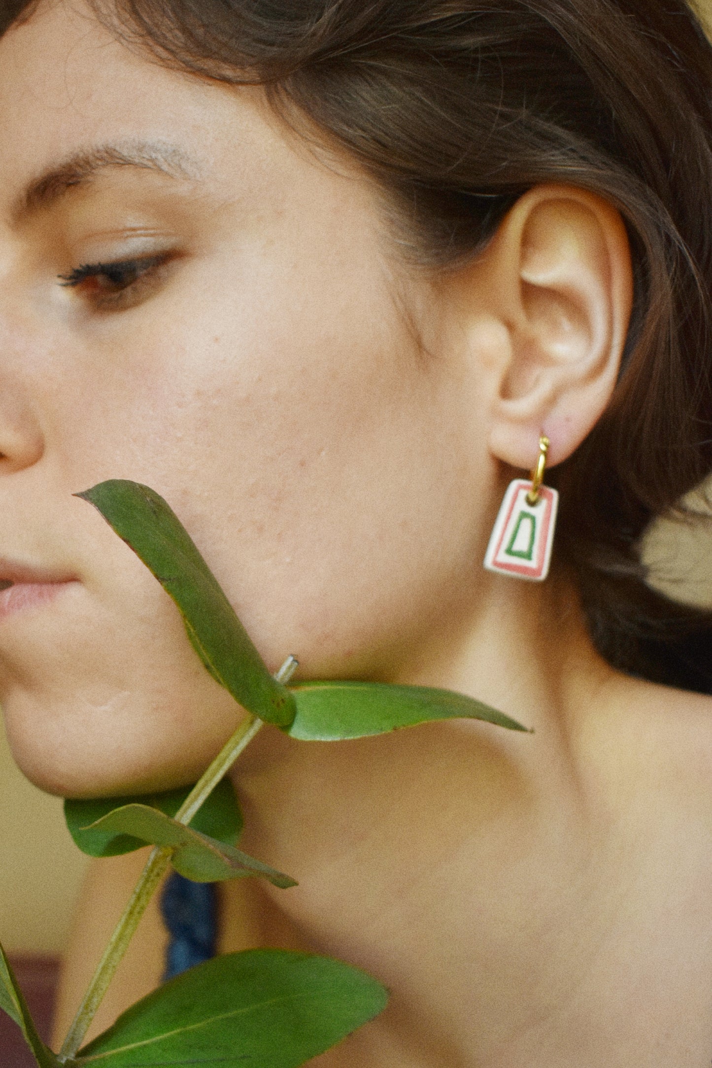 Orecchini trapezio piccolo verde/rosso